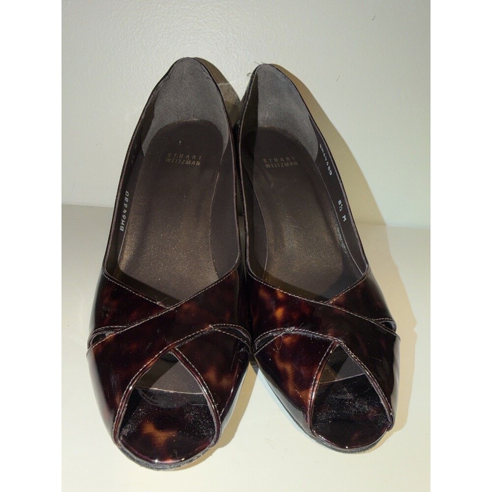 STUART WEITZMAN Tortoise Shell Design Open Peep Toe Pumps Heels Women 7M US/37.5